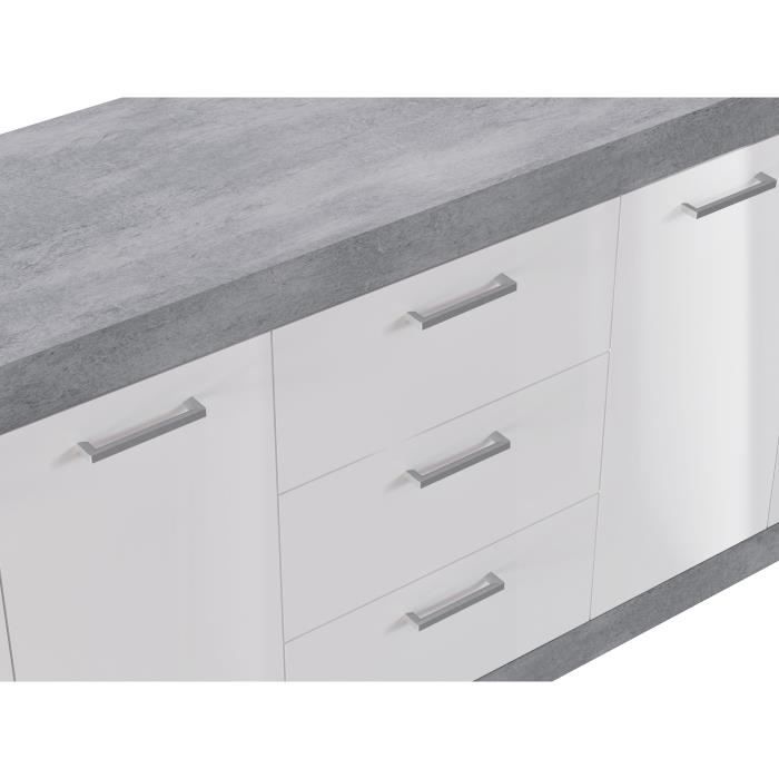 STONE Buffet  4 portes 3 tiroirs - Décor béton et blanc - L 206 x P 45 x H 83,4 cm