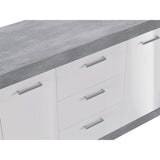 STONE Buffet  4 portes 3 tiroirs - Décor béton et blanc - L 206 x P 45 x H 83,4 cm