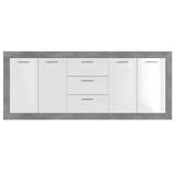 STONE Buffet  4 portes 3 tiroirs - Décor béton et blanc - L 206 x P 45 x H 83,4 cm