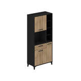 Buffet haut de cuisine ECO - 3 portes et 1 tiroir - MÈlamine chene et noir - L 80 x P 40 x H 178 cm