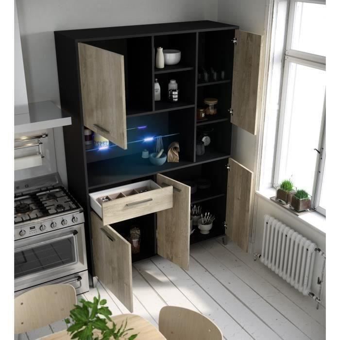 ECO Buffet de cuisine avec LED L 120 cm - DÈcor chene et noir mat