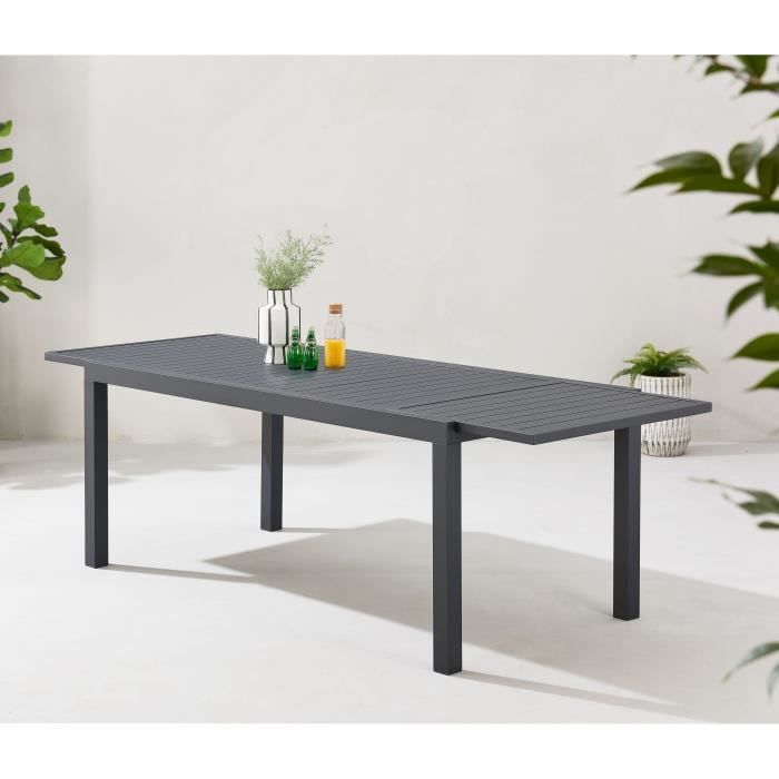 Table de jardin extensible 6 a 8 personnes - Structure et plateau en aluminium - L 180-240 x P 90 x H 75 cm