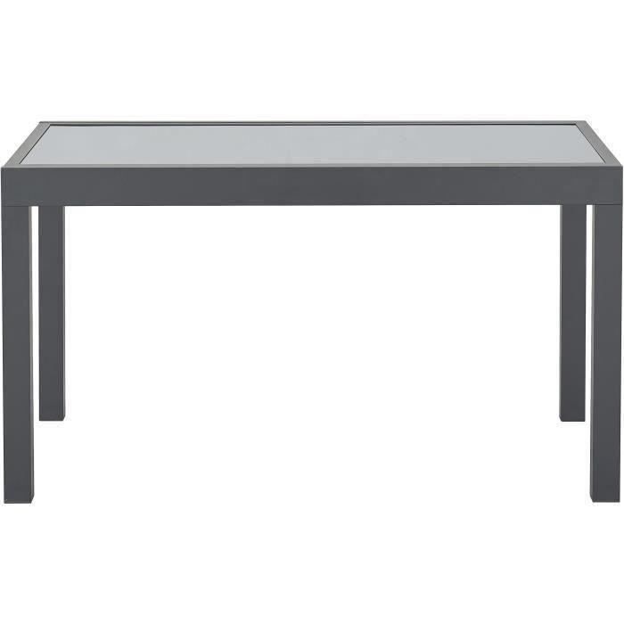 Table de jardin extensible rectangulaire 6 a 10 personnes - Structure aluminium - Plateau verre trempé - L 135-270 x H 75 x P 90