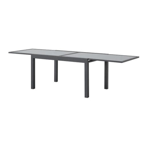 Table de jardin extensible rectangulaire 6 a 10 personnes - Structure aluminium - Plateau verre trempé - L 135-270 x H 75 x P 90