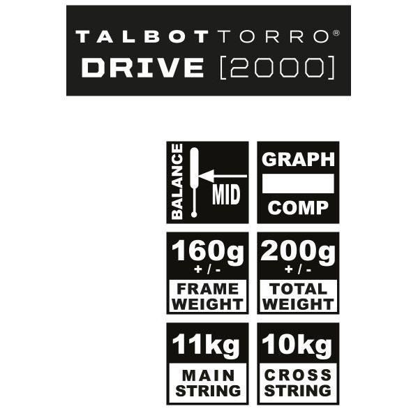 Raquette - TALBOT TORRO - DRIVE 2000 - Cordage US 500 - Tete 500cm² - Cadre 19mm/160g - 200g