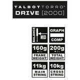 Raquette - TALBOT TORRO - DRIVE 2000 - Cordage US 500 - Tete 500cm² - Cadre 19mm/160g - 200g