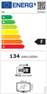 TCL 85C89B - TV QLED MiniLED 85 (215 cm) - 4K UHD 3840x2160 - 144 Hz - Dolby Vison IQ - Google TV  - 4xHDMI 2.1 - WiFi