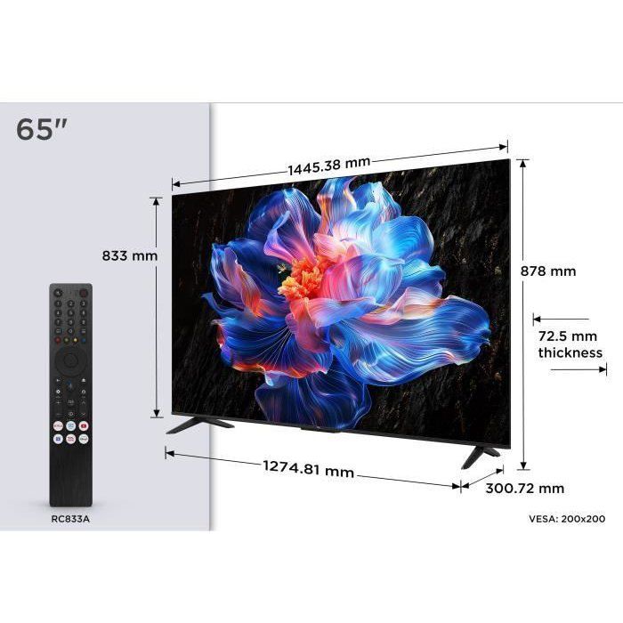 TCL 65P6K - TV LED 65 (165 cm) - 4K UHD 3840x2160 - HDR10+ - Google TV  - 3xHDMI 2.1 - WiFi