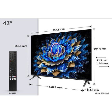 TCL 43T69C - TV QLED 43 (109 cm) - 4K UHD 3840x2160 - HDR10+ - Android TV  - 3xHDMI 2.1 - WiFi