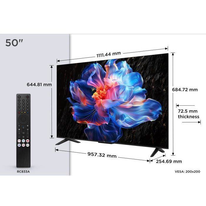 TCL 50P6K - TV LED 50 (126 cm) - 4K UHD 3840x2160 - HDR10+ - Google TV  - 3xHDMI 2.1 - WiFi