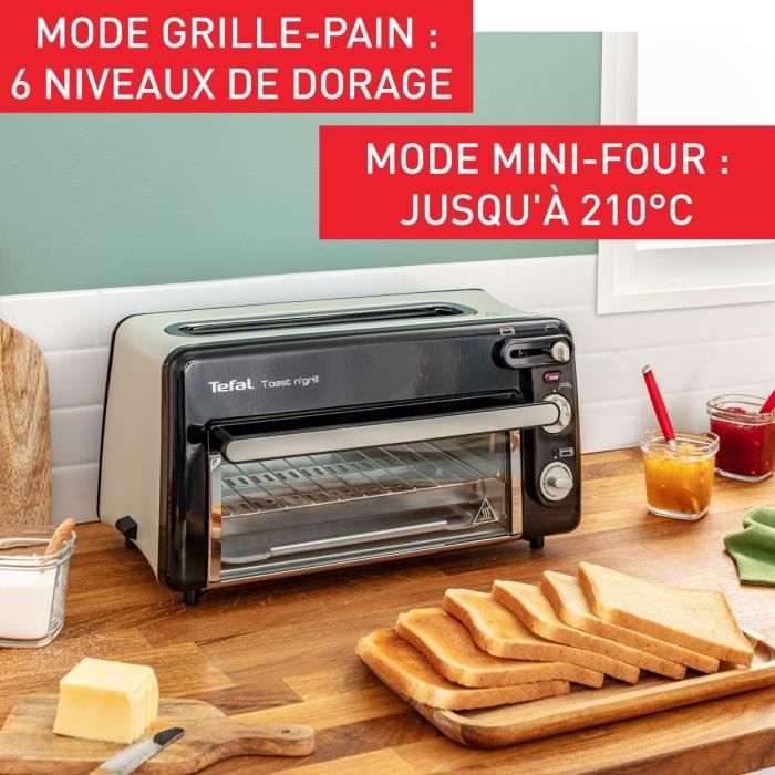 TEFAL Toast N Grill Grille-pain et mini-four, Acier inoxydable, 6 niveaux de dorage, TempÈrature grill jusqu'a 210∞C TL600830