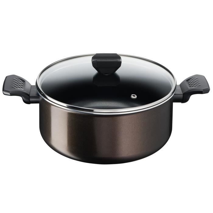 TEFAL Easy Cook & Clean Faitout 24 cm + couvercle verre, Non induction, Revetement antiadhésif, Fabriqué en France B5544602