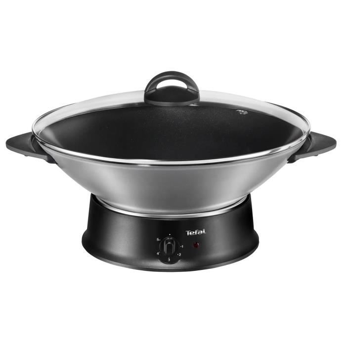 TEFAL Wok Fondue, Thermostat réglable, Revetement antiadhésif, 8 fourchettes incluses, Compact, Fabriqué en France WK302013