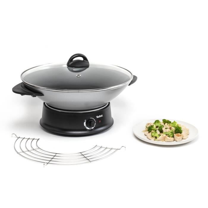 TEFAL Wok électrique, Cuve en aluminium antiadhésive, Thermo Spot, Fabriqué en France WO300010