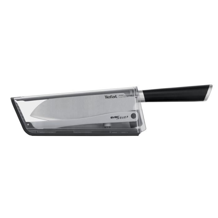 TEFAL Ever Sharp Couteau de cuisine Santoku 16,5 cm, Aiguiseur intégré, Technologie sécurisée, Acier inoxydable allemand K2579024