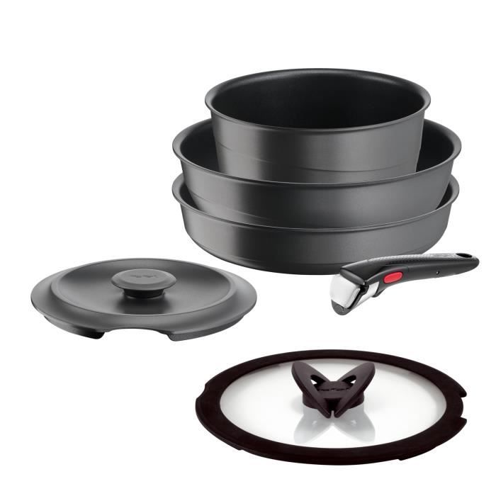 TEFAL INGENIO Lot 6 pieces, Induction, Fonte aluminium, Antiadhésif, Poele, Cocotte, Couvercle fonte + verre, Inspiration L867S604