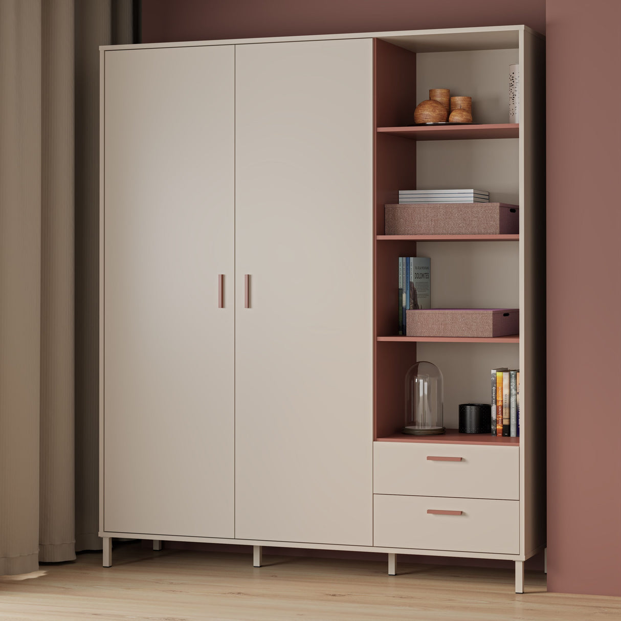 Armoire de chambre  - Décor Beige et Terracotta - 2 portes - L168,4 x P52,9 x H201,6 cm - MILLES