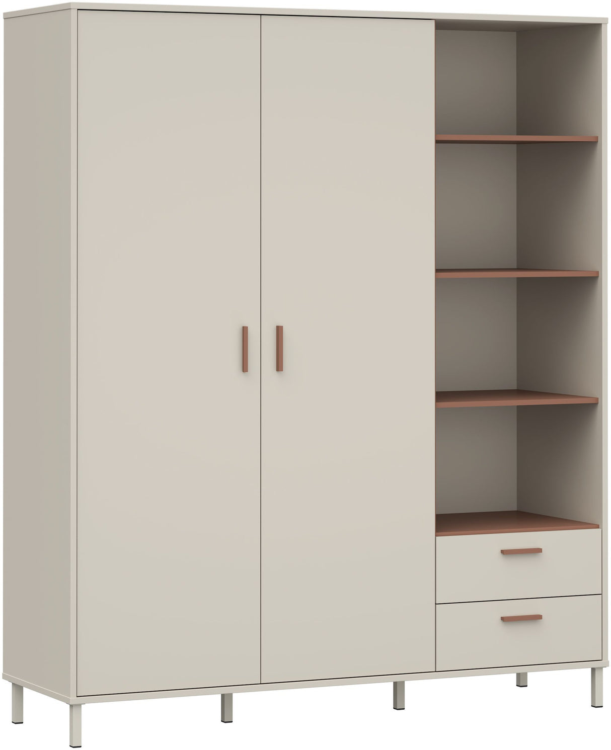 Armoire de chambre  - Décor Beige et Terracotta - 2 portes - L168,4 x P52,9 x H201,6 cm - MILLES