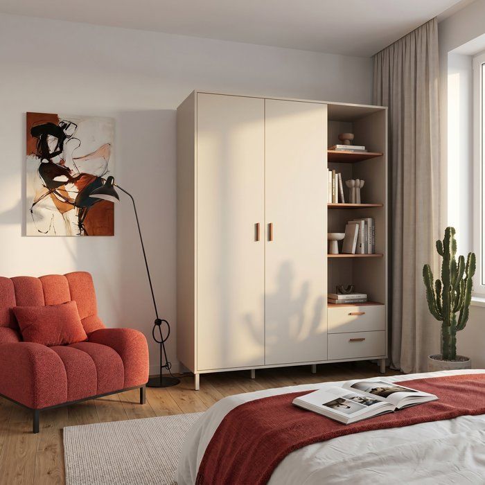 Armoire - Décor cachemire et terracotta - 2 portes - étageres + tiroirs  - L168,4 x P52,9 x H201,6 cm