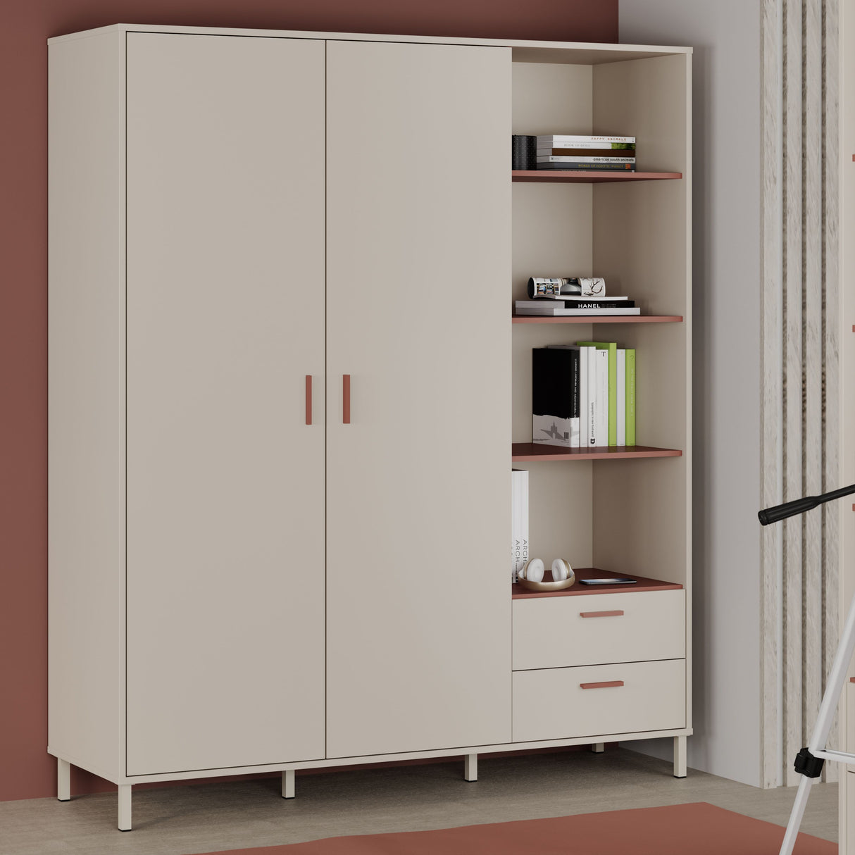 Armoire de chambre  - Décor Beige et Terracotta - 2 portes - L168,4 x P52,9 x H201,6 cm - MILLES