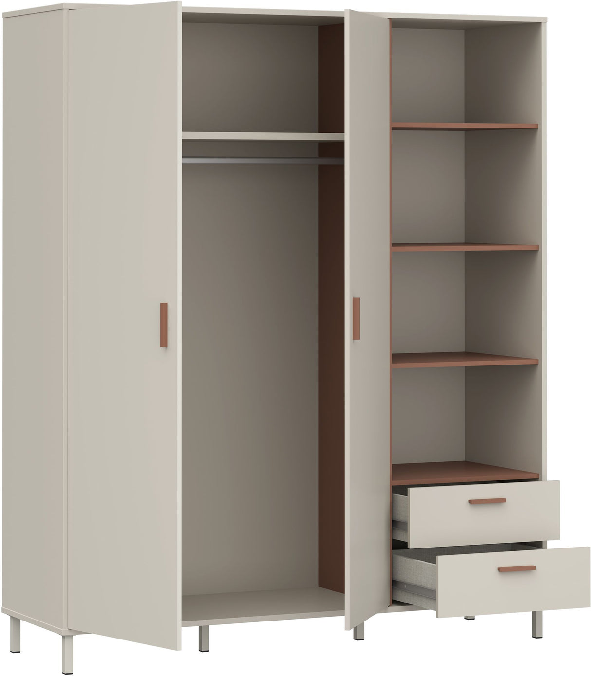 Armoire de chambre  - Décor Beige et Terracotta - 2 portes - L168,4 x P52,9 x H201,6 cm - MILLES