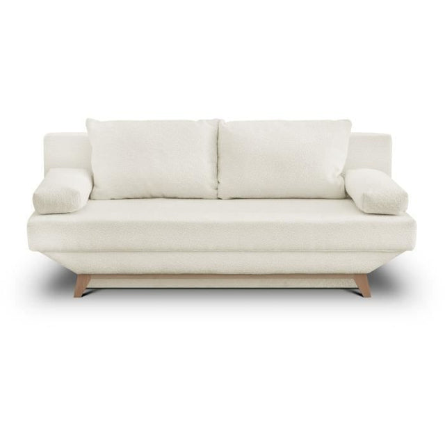 Banquette convertible 3 places TEIJO - Tissu bouclette beige - Coffre de rangement - L187 x P91x H82 cm