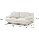 Banquette convertible 3 places TEIJO - Tissu bouclette beige - Coffre de rangement - L187 x P91x H82 cm