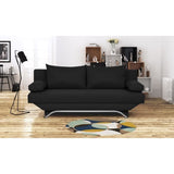 Banquette convertible 3 places avec coffre de rangement - Tissu Noir - L187 x P 91 x H 82 cm - TEIJO