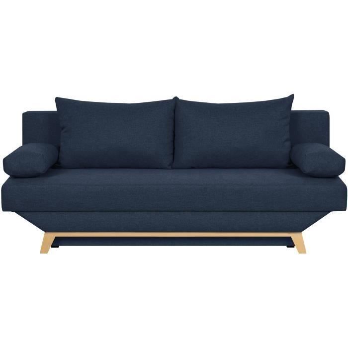 TEIJO Banquette convertible 3 places avec coffre de rangement - Tissu Bleu - L187 x P91 x H82 cm