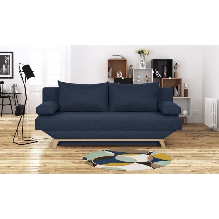 TEIJO Banquette convertible 3 places avec coffre de rangement - Tissu Bleu - L187 x P91 x H82 cm
