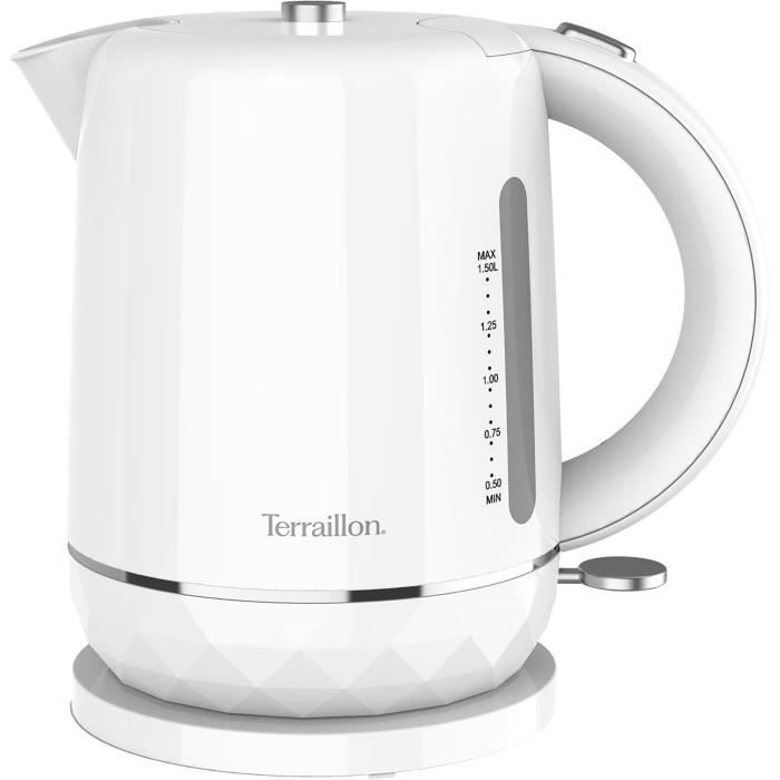 Bouilloire électrique - TERRAILLON  15351 DIAMANT Blanc  1.5L - 2200W - Base pivotante 360° - Base reliefée effet diamant