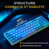 Clavier Gamer filaire - THE G-LAB - KEYZ-HYDRO-WG/FR - 60% format compact - AZERTY - Rétroéclairé - Gris/Blanc