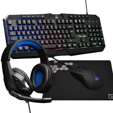 Pack Gamer 4 en 1 - The G-Lab - COMBO ARGON - Souris Filaire - Clavier Filaire - Casque Filaire - Tapis de Souris