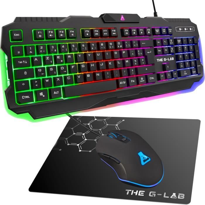 Pack Gamer 3 en 1 - The G-Lab - COMBO HELIUM - Souris Filaire - Clavier Filaire - Tapis de Souris