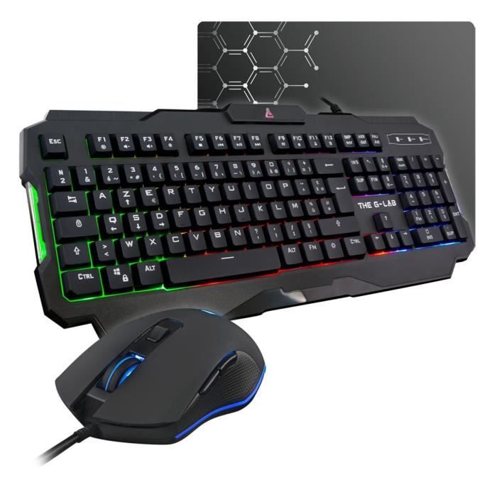 Pack Gamer 3 en 1 - The G-Lab - COMBO HELIUM - Souris Filaire - Clavier Filaire - Tapis de Souris