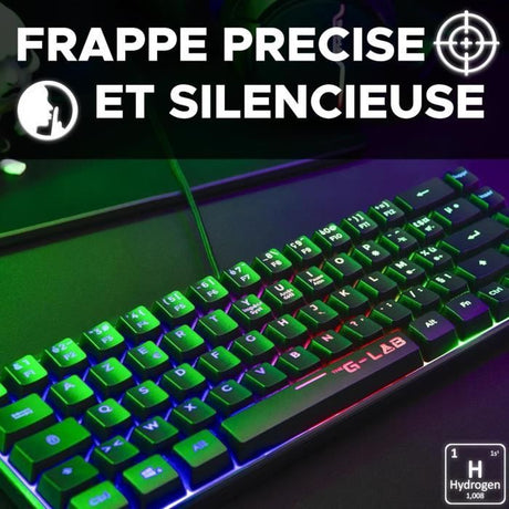 Clavier Gamer - The G-Lab - KEYZ HYDROGEN - 60% Format Compact - Rétroéclairé - Filaire - Noir