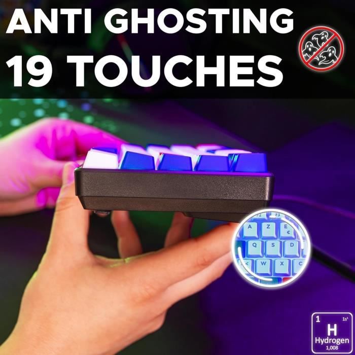 Clavier Gamer - The G-Lab - KEYZ HYDROGEN - 60% Format Compact - RÈtroÈclairÈ - Filaire - Bleu/Blanc/Rouge