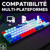 Clavier Gamer - The G-Lab - KEYZ HYDROGEN - 60% Format Compact - RÈtroÈclairÈ - Filaire - Bleu/Blanc/Rouge