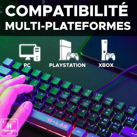 Clavier Gamer - The G-Lab - KEYZ HYDROGEN - 60% Format Compact - Rétroéclairé - Filaire - Noir/Gris