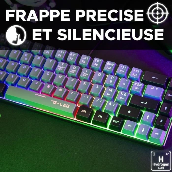 Clavier Gamer - The G-Lab - KEYZ HYDROGEN - 60% Format Compact - Rétroéclairé - Filaire - Noir/Gris