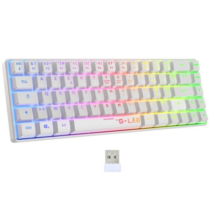 Clavier Gamer - Membrane - The G-Lab - KEYZ HYDROGEN WL - Rétroélairage arc-en-ciel - Sans fil - Semi mécanqiue - Azerty - Blanc