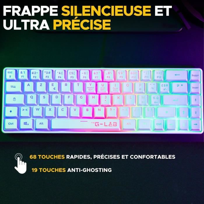 Clavier Gamer - Membrane - The G-Lab - KEYZ HYDROGEN WL - Rétroélairage arc-en-ciel - Sans fil - Semi mécanqiue - Azerty - Blanc