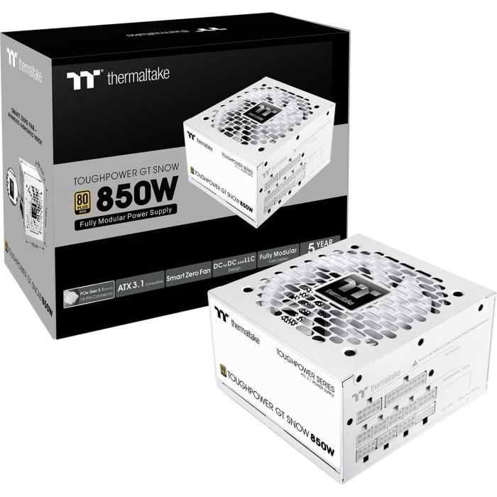 THERMALTAKE - Toughpower GT Snow - Alimentation PC - 850 W - 80+ Gold - ATX3.1 - Full modulaire - PCI-E 5.1 12VHPWR