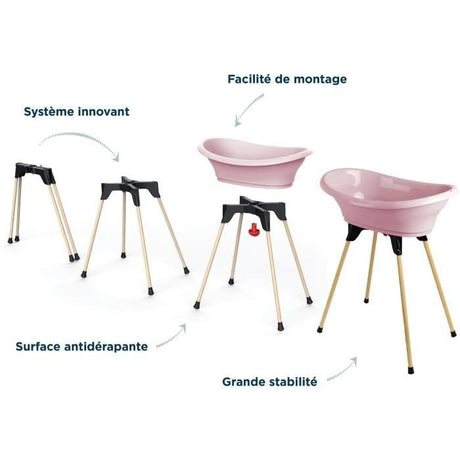 THERMOBABY KIT BAIGNOIRE VASCO Rose Poudré : baignoire + pieds + tuyau de vidange