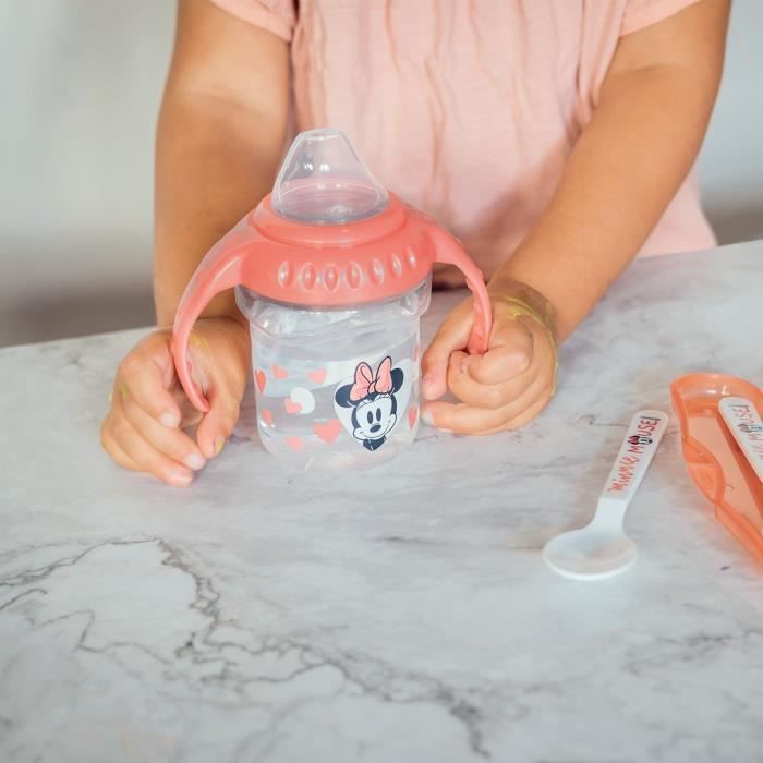 Pack repas 1er age THERMOBABY MINNIE - 1 grignoteuse + 1 bol avec cuillere + 1 tasse a poignée + Set de 2 couverts