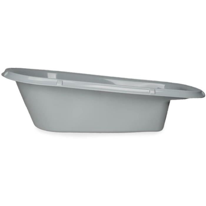 Baignoire bébé - THERMOBABY - Luxe Gris Charme - Taille adaptée - Stable et robuste - Bouchon de vidange