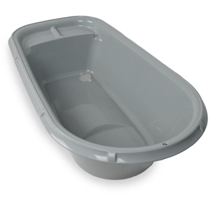 Baignoire bébé - THERMOBABY - Luxe Gris Charme - Taille adaptée - Stable et robuste - Bouchon de vidange
