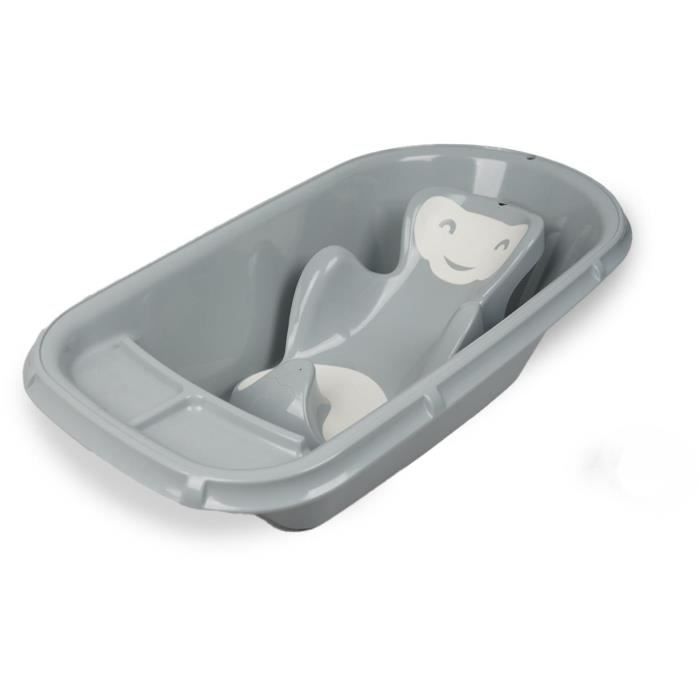 Baignoire bébé - THERMOBABY - Luxe Gris Charme - Taille adaptée - Stable et robuste - Bouchon de vidange