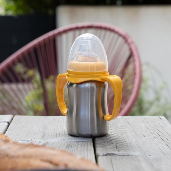 Tasse d'apprentissage - THERMOBABY - Inox - 180 ml - Jaune Mangue - Ergonomique et anti-fuites