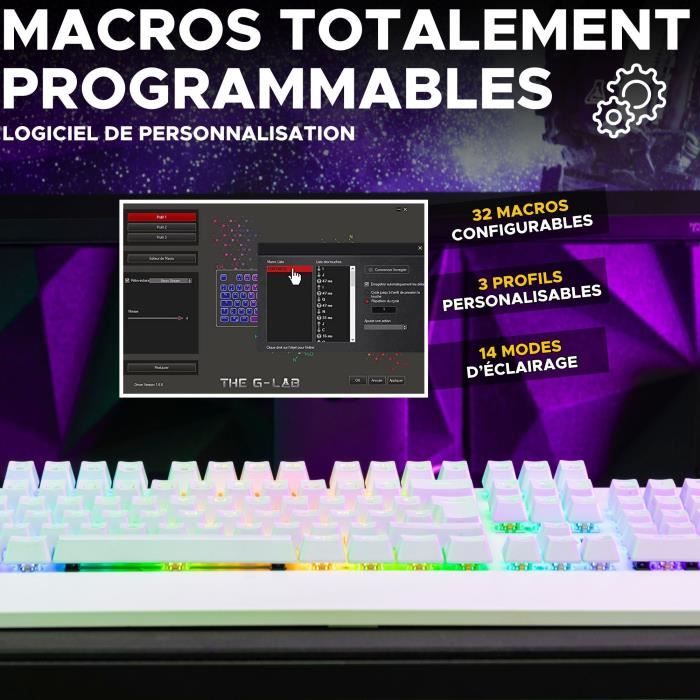 Clavier Gamer - The G-Lab - KEYZ RUBIDIUM - MÈcanique (Switch Rouge) - Repose Poignet - RGB - Filaire - Azerty - Blanc